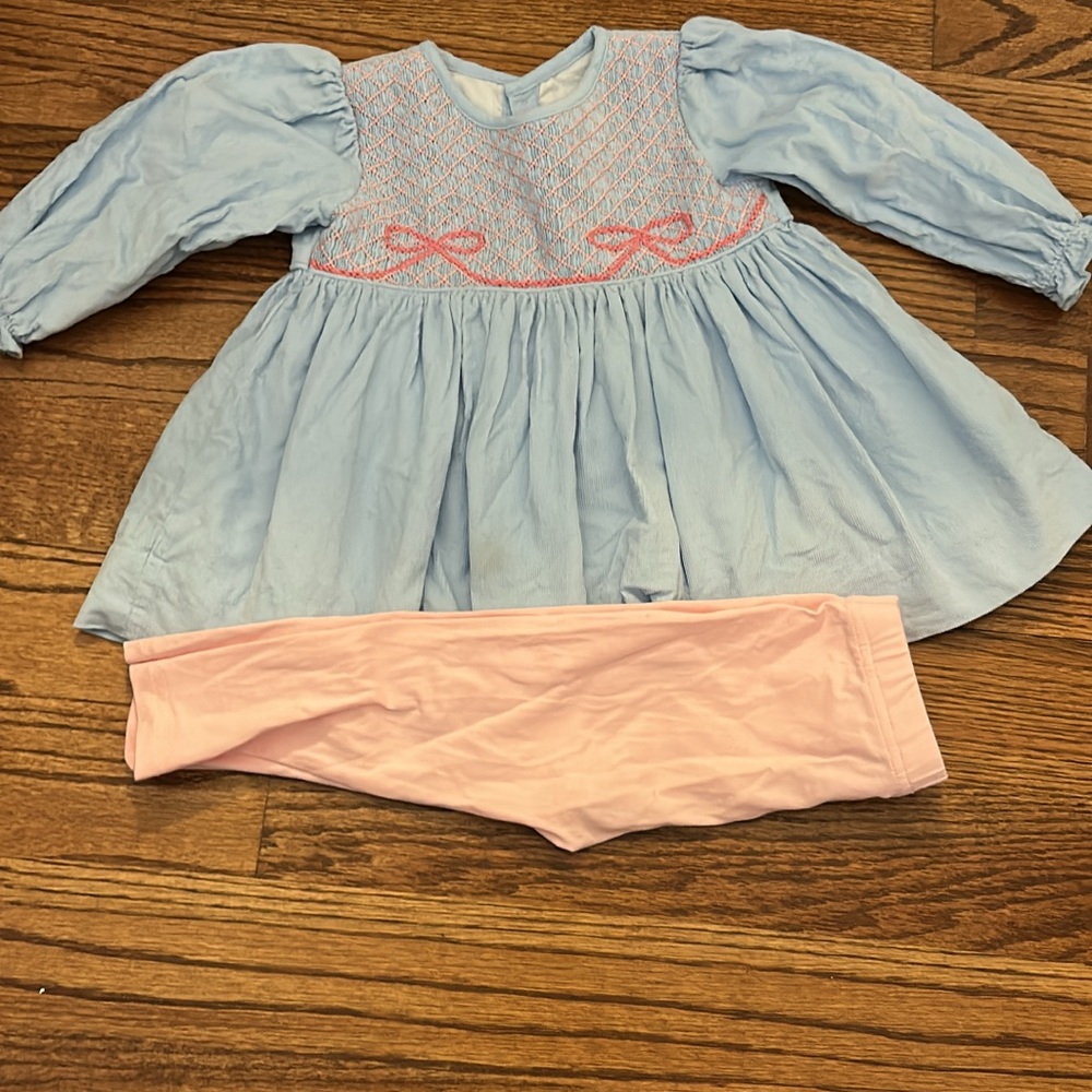 Cecil and Lou Girls' Light Blue Bow Smocked Top & Pink Leggings Matching Set